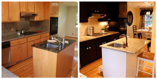 painted black kitchen cabinets before and after